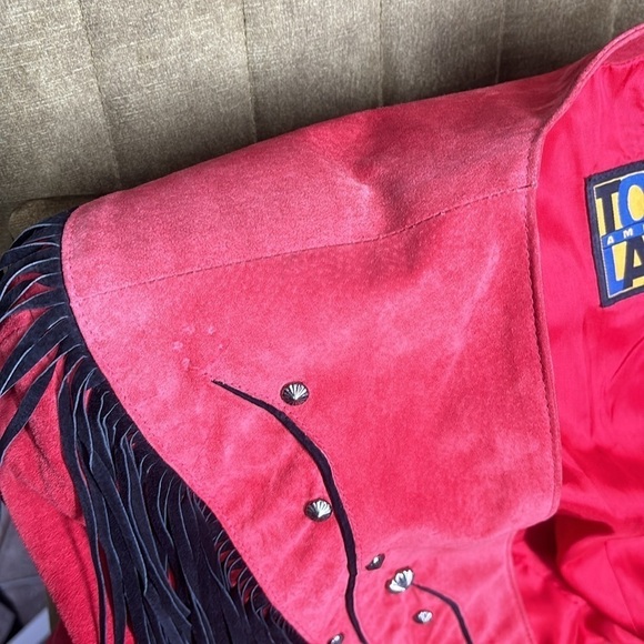 Tony Lama America red leather and suede fringe studded jacket vintage - Picture 13 of 16